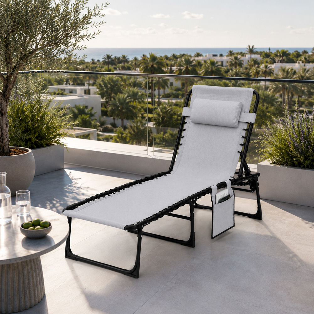 Shatchi Grey Foldable Sun Lounger with Adjustable Backrest Image 6