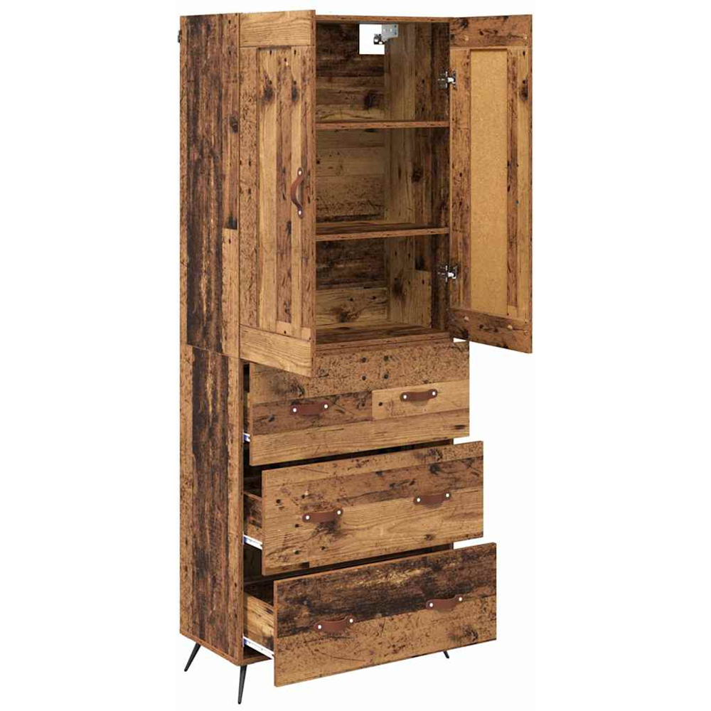 vidaXL 2 Door 3 Drawer Old Wood Slim Highboard with Metal Legs Image 5