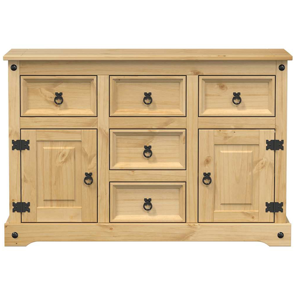 vidaXL Corona 2 Door 5 Drawer Solid Pine Wood Sideboard Image 3