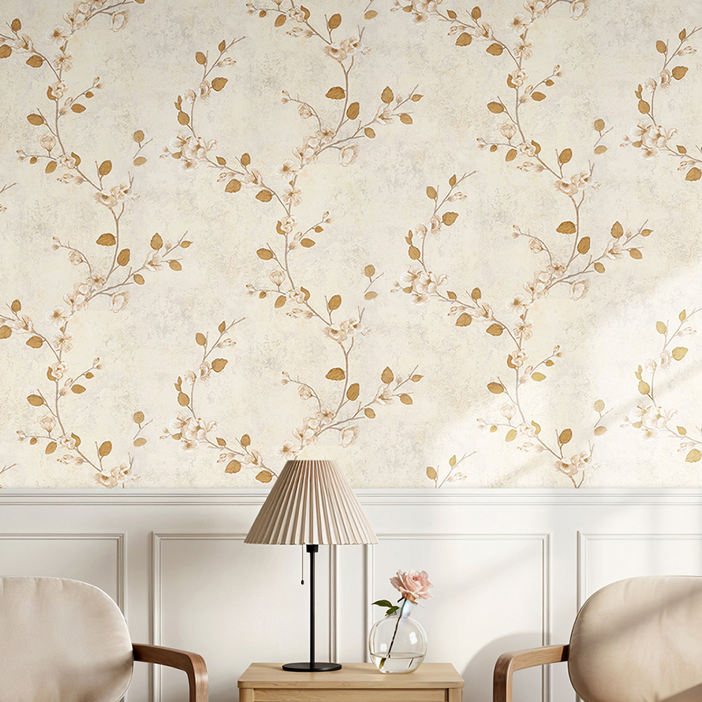 Living and Home Vintage Beige 3D Embossed Non-Woven Wallpaper Roll 950 x 53cm Image 7