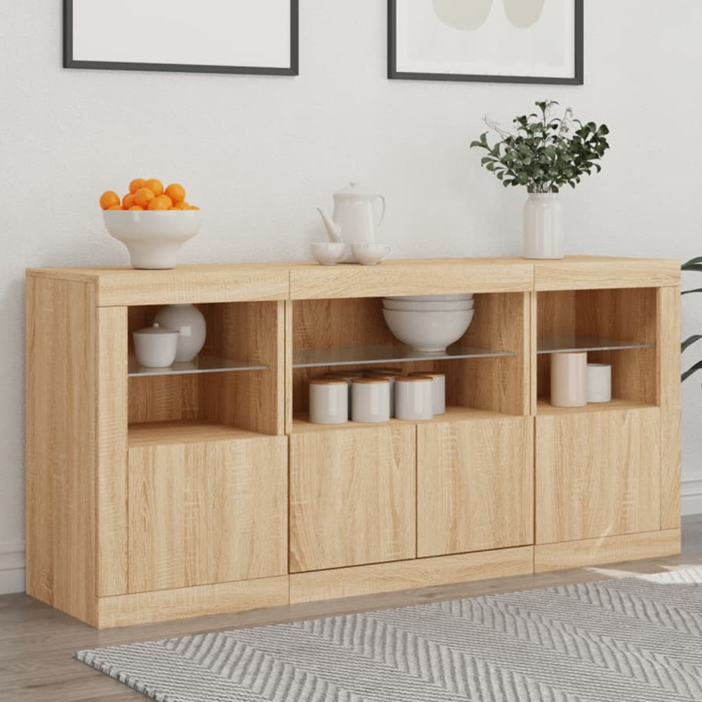 vidaXL 4 Door 6 Shelf Sonoma Oak Highboard with LED Lights 3 Piece Image 1
