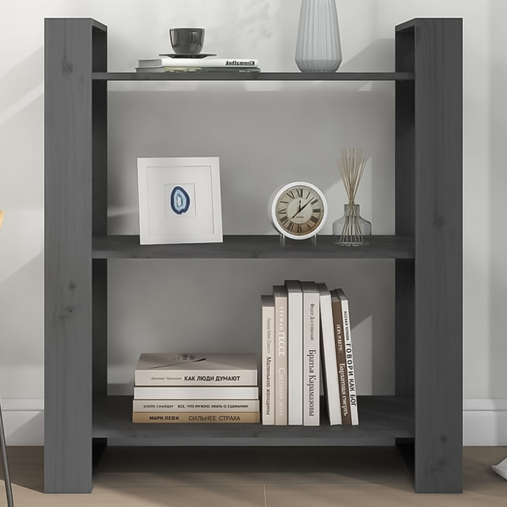 vidaXL 3 Shelf Grey Solid Pine Wood Bookcase Image 1