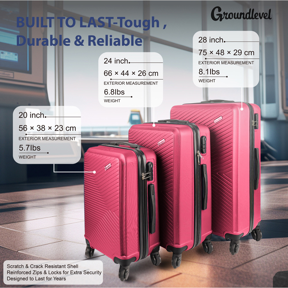 Groundlevel Infinity Set of 3 Pink Luggage Suitcase Image 7