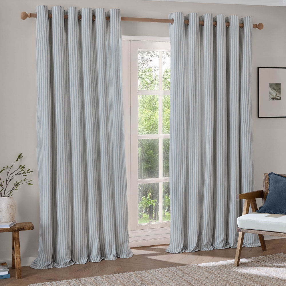 Yard Mineral Blue Hebden Striped Lined Eyelet Curtains 229 x 137cm Image 1