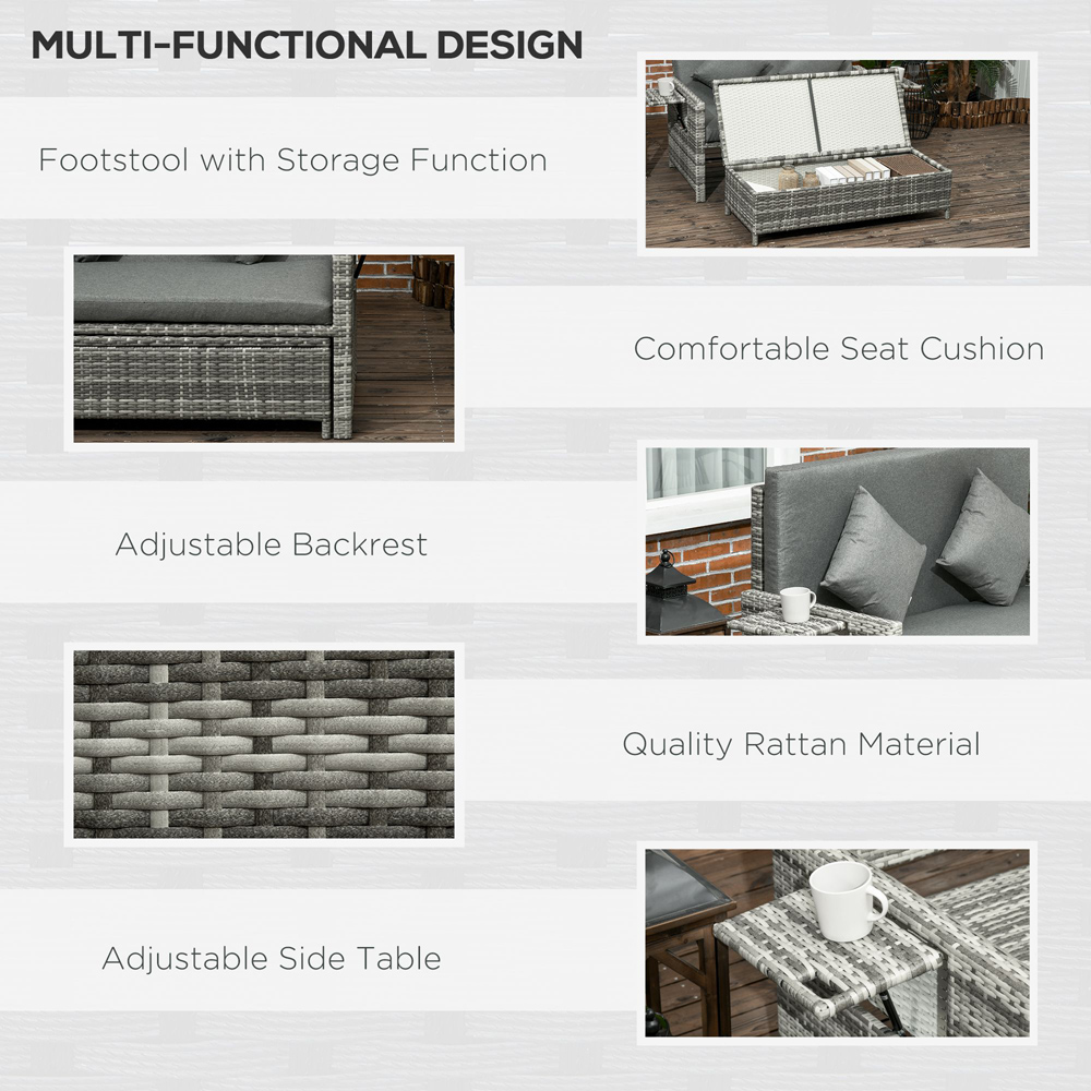 Outsunny 2 Seater Grey Rattan Sun Lounger Image 5