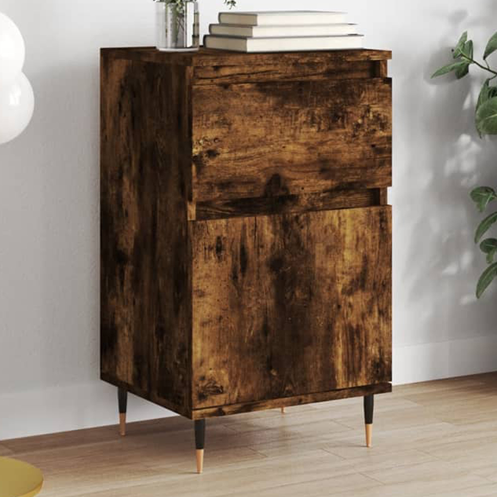 vidaXL Single Door Single Drawer Smoked Oak Sideboard Image 1