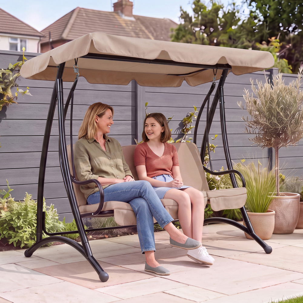 Charles Bentley 3 Seater Cream Garden Swing Seat with Canopy Image 8
