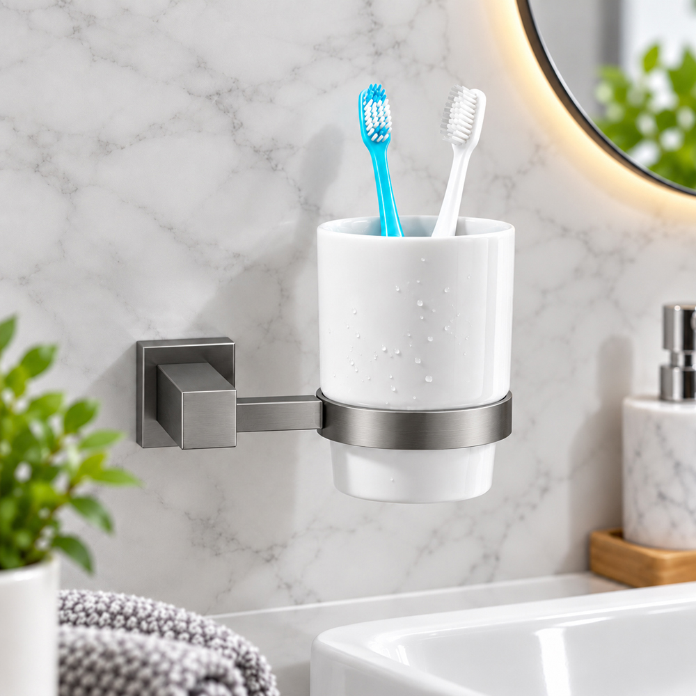 Go Bathrooms Froma Gunmetal Grey Wall Mounted Ceramic Tumbler with Holder Image 3