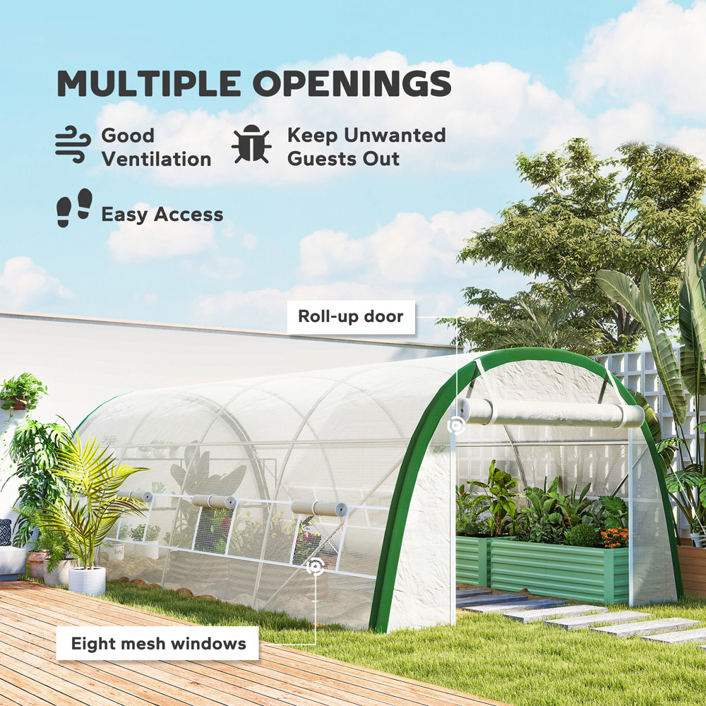 Outsunny White Large Polytunnel 6.5 x 19.4ft Walk-in Greenhouse with PE Cover Image 7