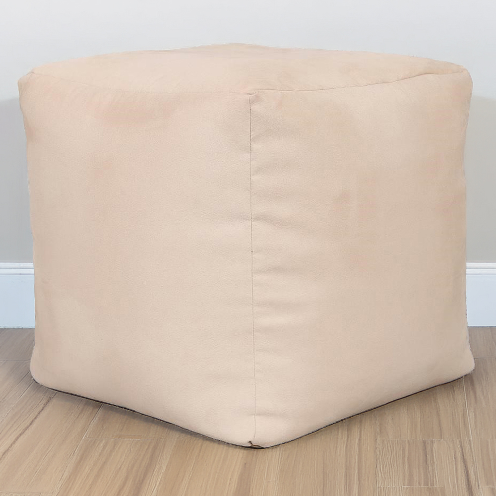 Kaikoo Cream Brushed Faux Suede Cube Bean Bag Chair Image 1