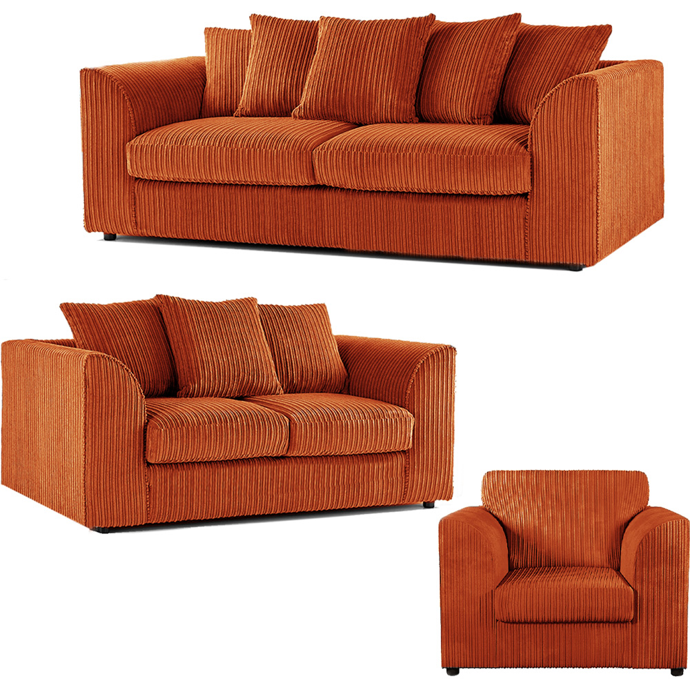 Luxor 6 Seater Orange Jumbo Cord Scatter Back Sofa Suite Image 2
