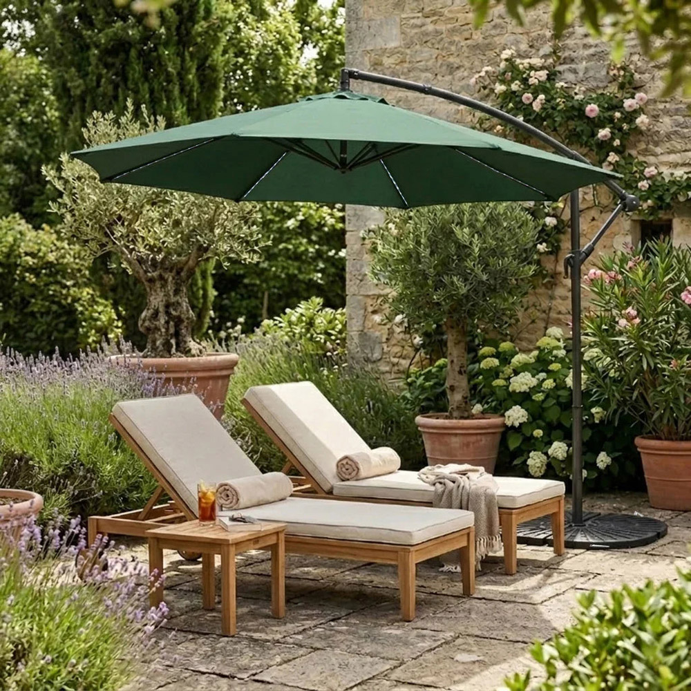 MonsterShop Green LED Cantilever Parasol with Full Fan Base 3m Image 2