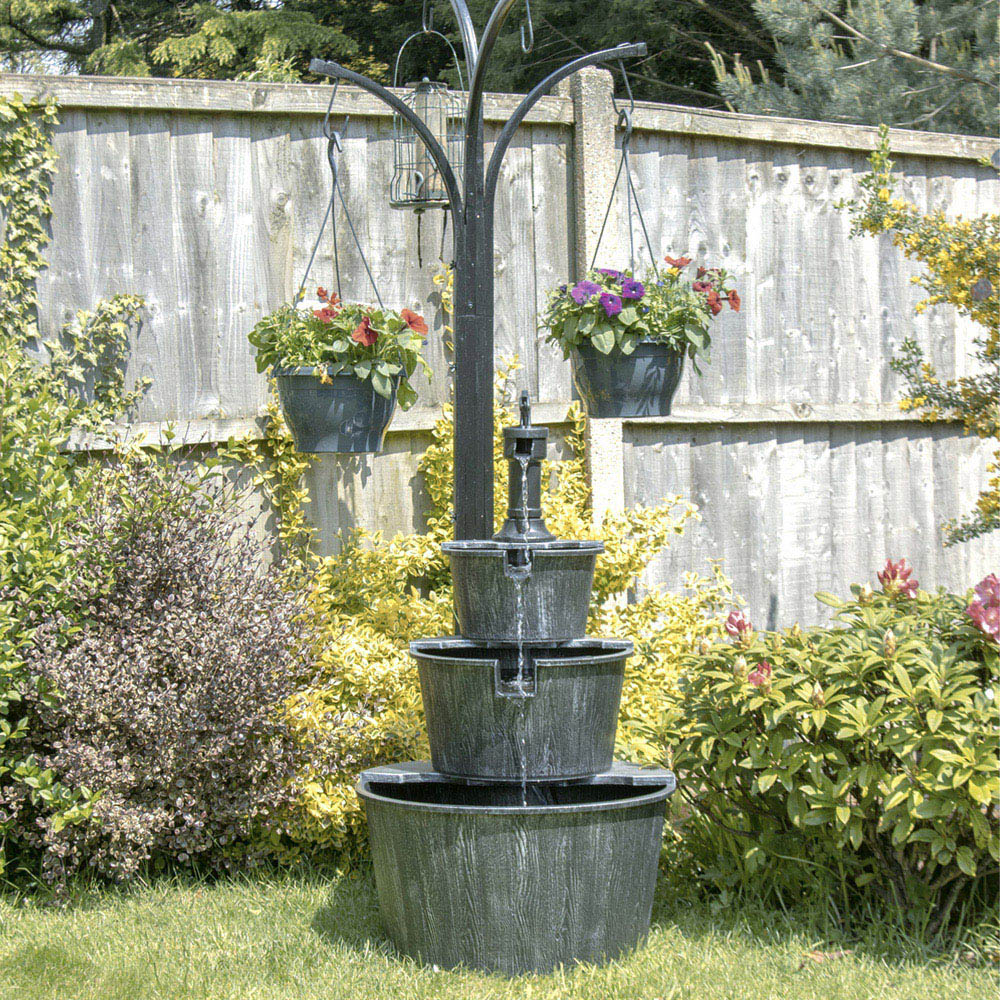 Gardenkraft 3 Tier Antique Silver Barrel Water Feature Image 8