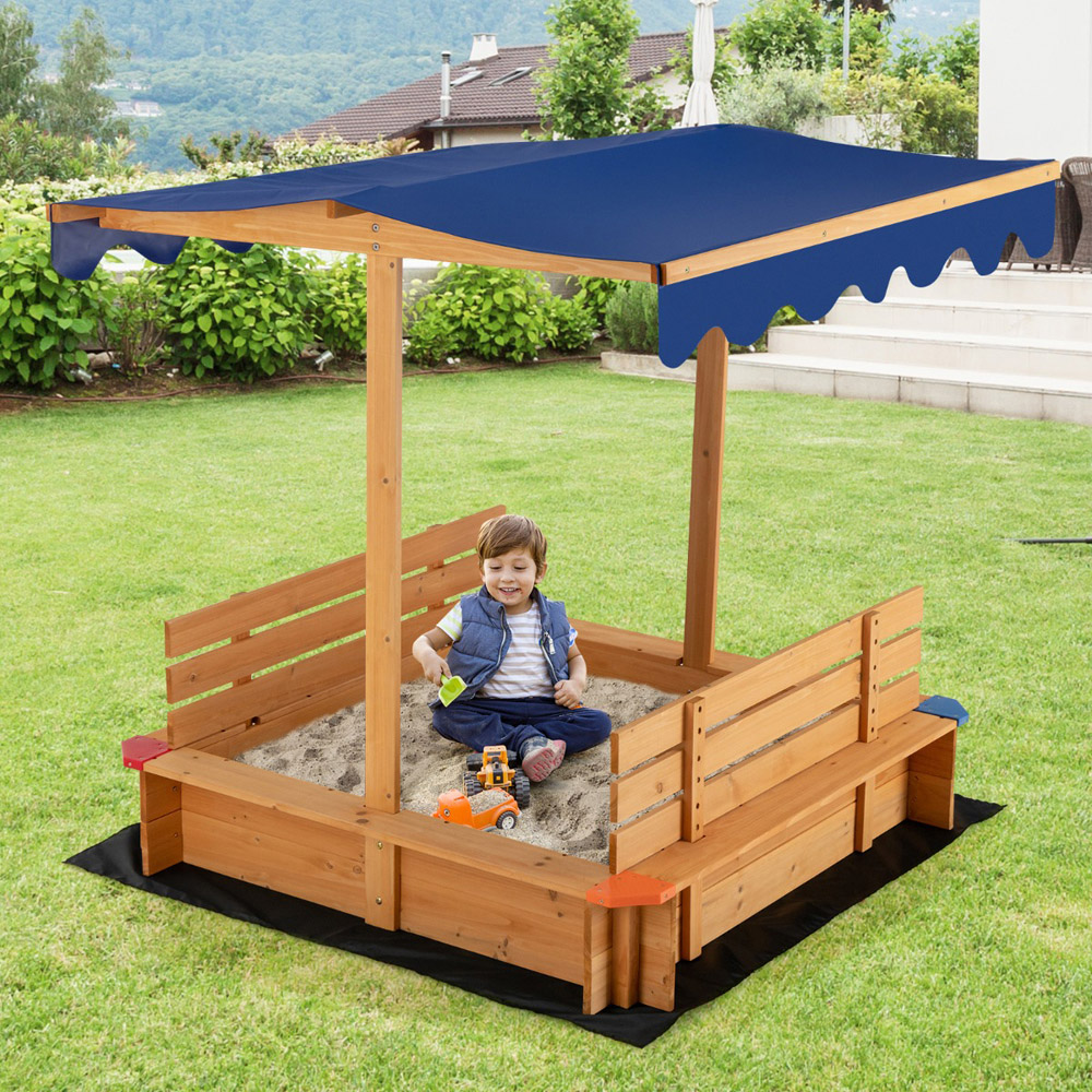 Costway Kids Backyard Wooden Sandbox with Canopy Image 2