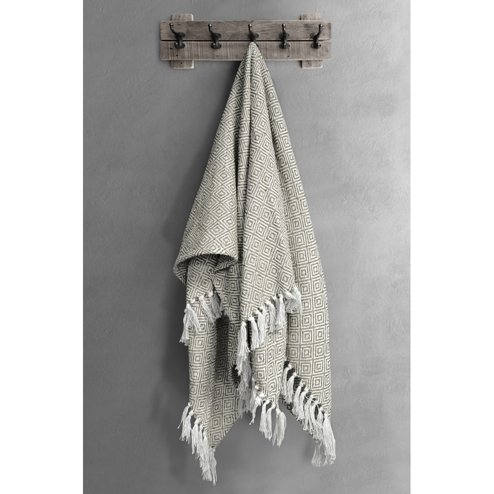 Velosso Beige Diamond Pattern Cotton Woven Tasselled Throw 127 x 152cm Image 2