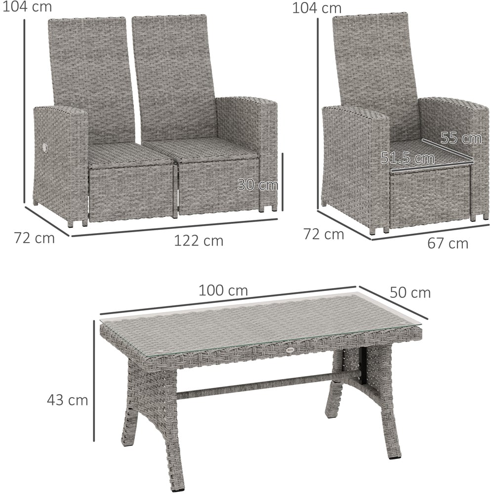 Outsunny 4 Seater Blue Rattan Garden Patio Sofa Set with Glass Table Image 7