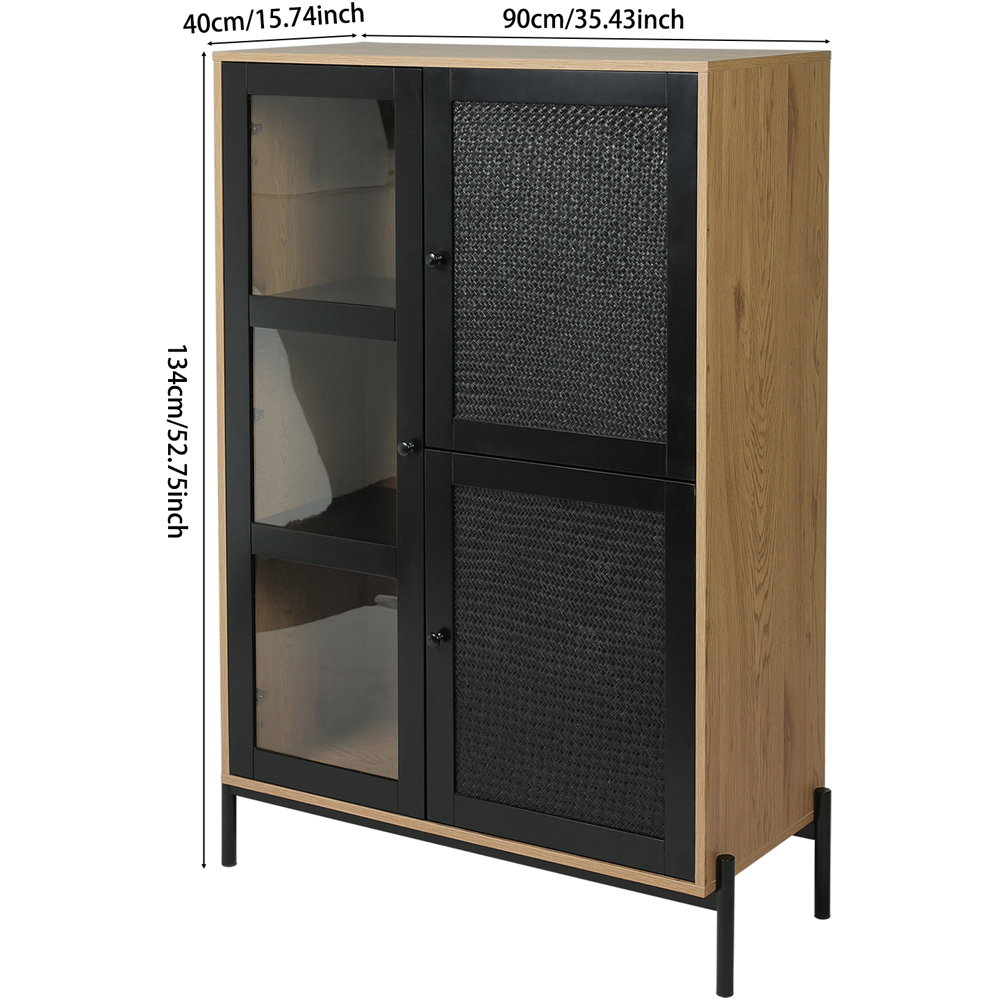 H&O Direct 3 Door Glass and Straw Storage Cabinet Image 7