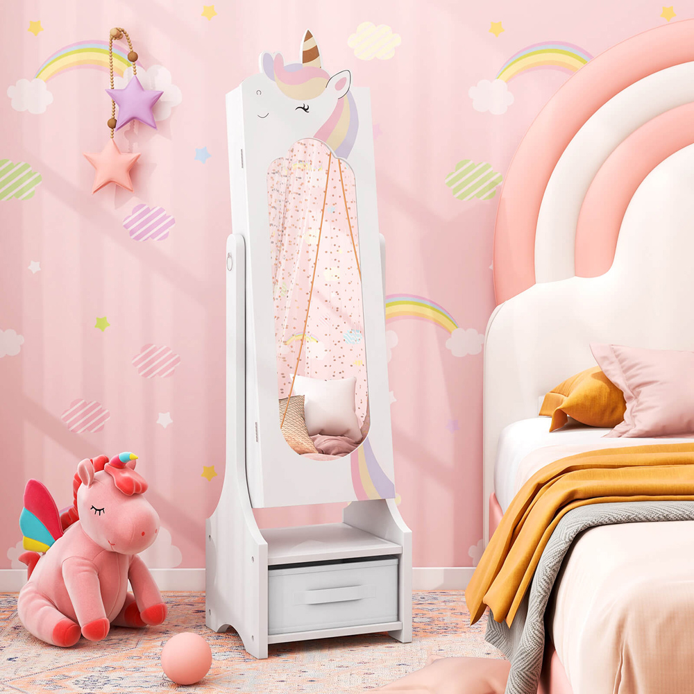 Costway White Kids Jewellery Armoire Cabinet Full Length Mirror with Tilt Angles Image 4