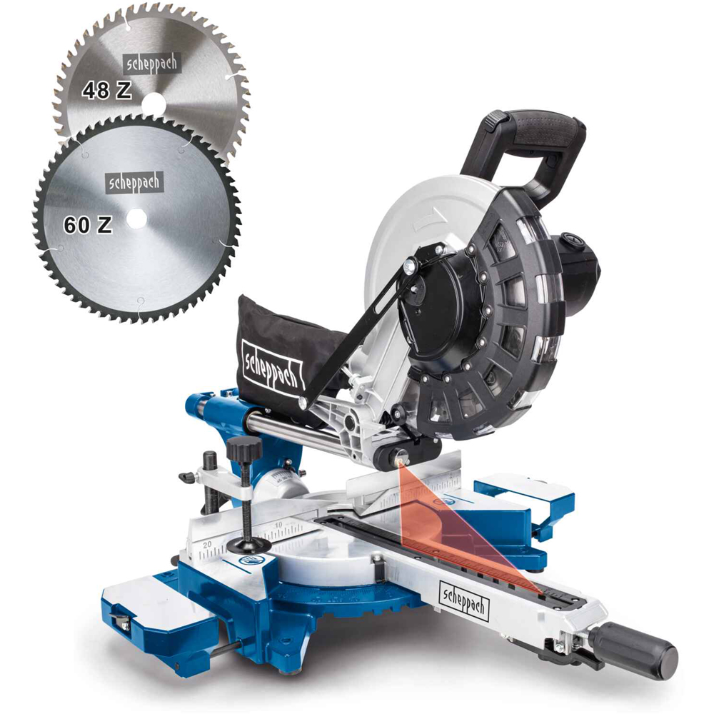 Scheppach HM254 10 inch 48T and 60T TCT Blade Sliding Mitre Saw 2000W Image 3