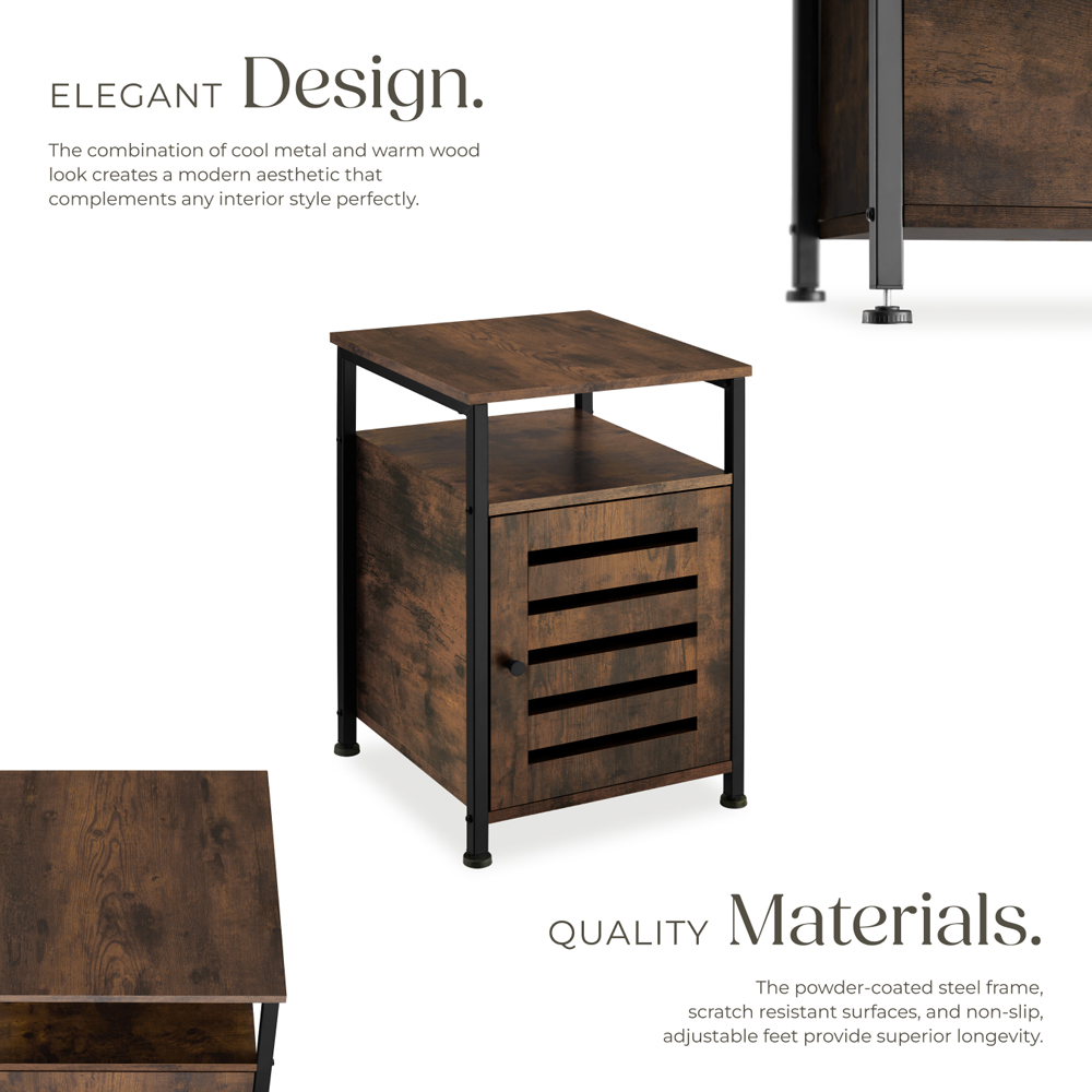 Tectake Cork Single Door Single Shelf Rustic Dark Wood Bedside Table Image 4