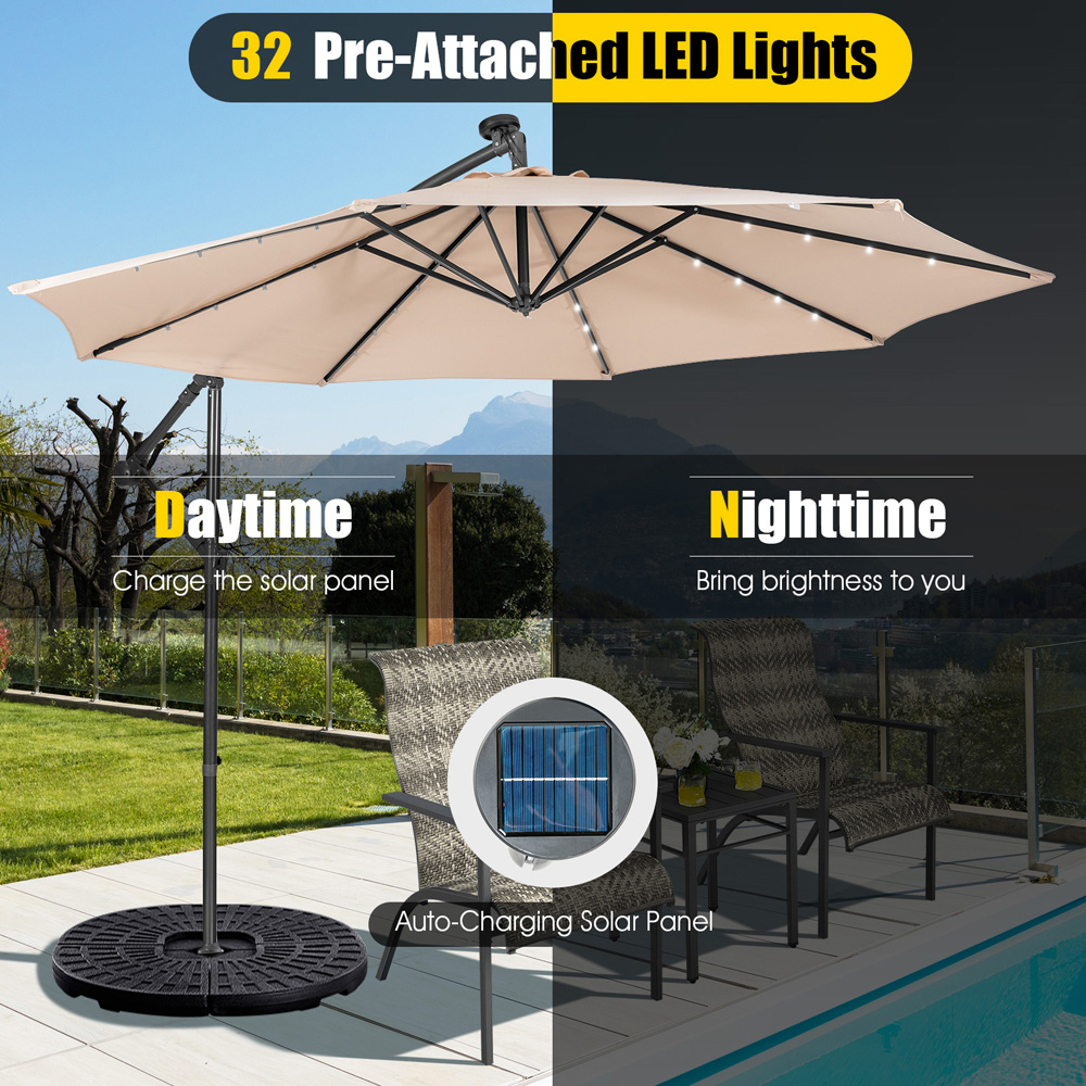 Costway Beige LED Cantilever Parasol 3m Image 5