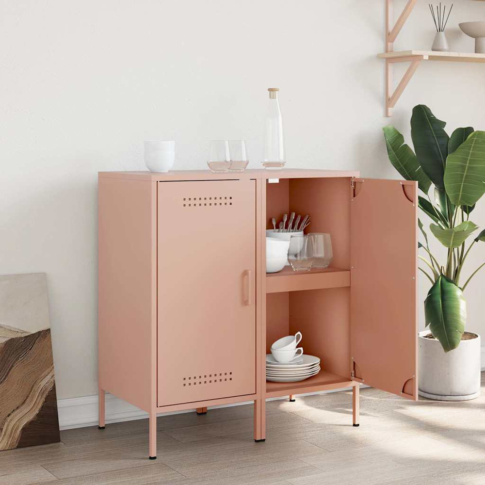 vidaXL Single Door Pink Metal Sideboard Set of 2 Image 9