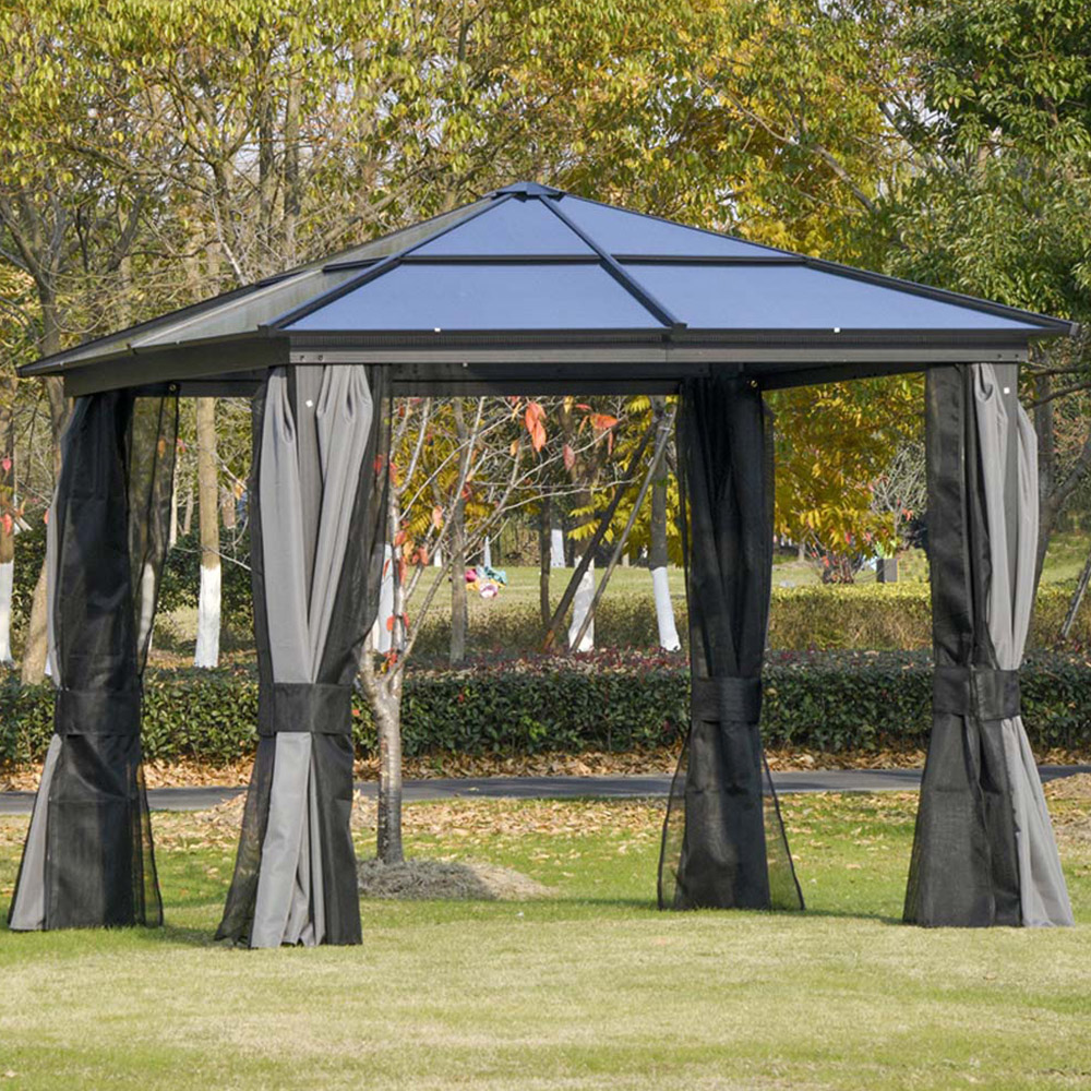 Outsunny 3 x 3m Black Gazebo Canopy with Hardtop Image 1