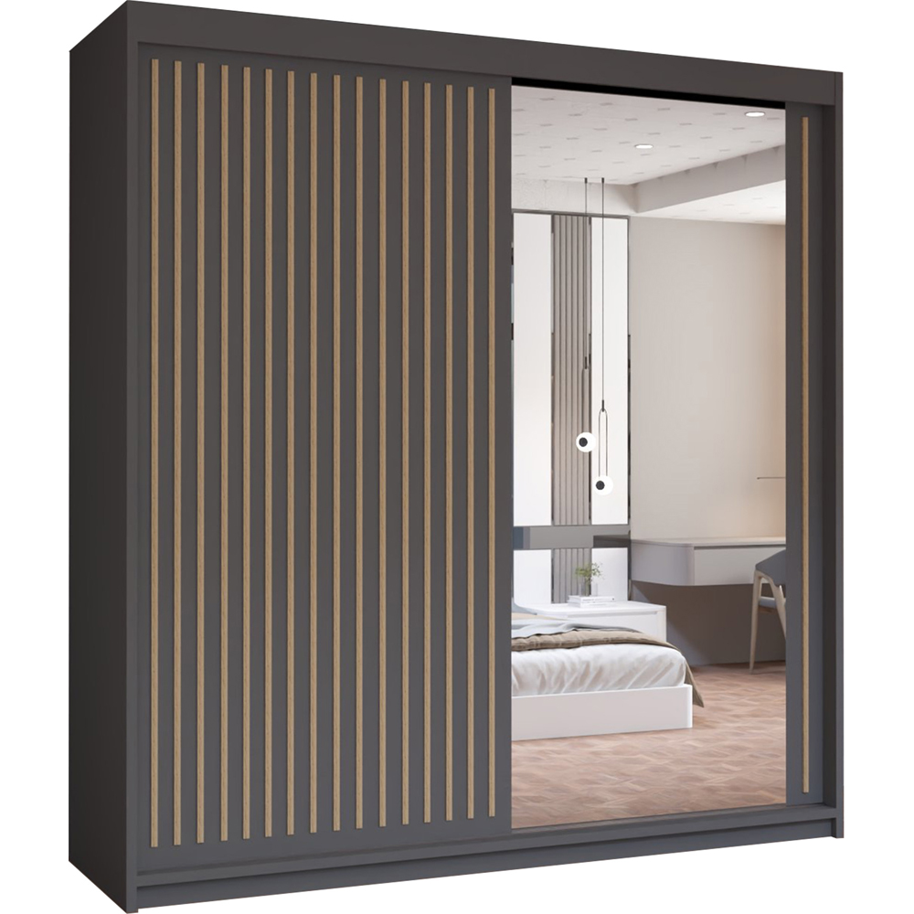 M N Furniture Roman 2 Door Grey and Oak Mirrored Sliding Wardrobe 150cm Image 2