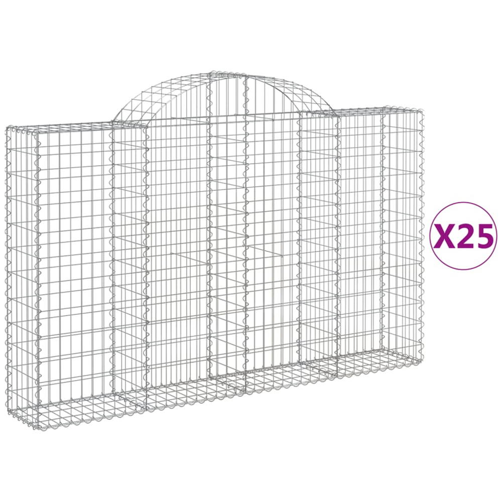 vidaXL Silver Galvanised Iron Arched Gabion Basket 200 x 30 x 120/140cm 25 Pack Image 4