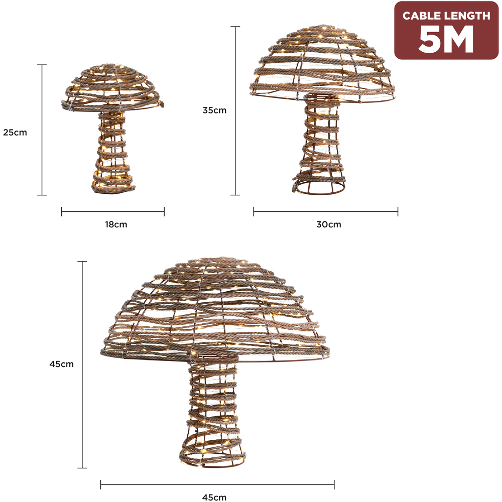 Charles Bentley Rattan Light Up Mushrooms Christmas Decoration 3 Pack Image 8