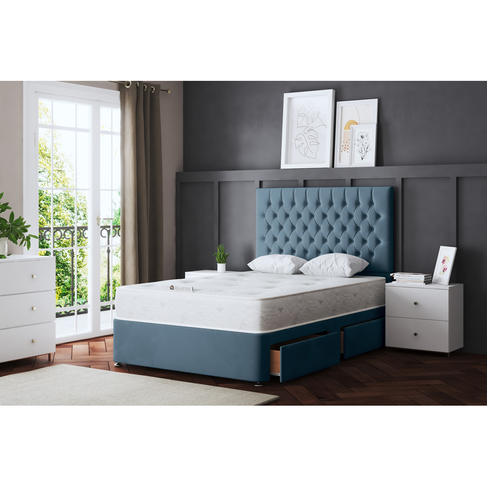 DS Living Seraphine King Size Blue Upholstered Panel Divan Bed with 2 Drawer Image 5