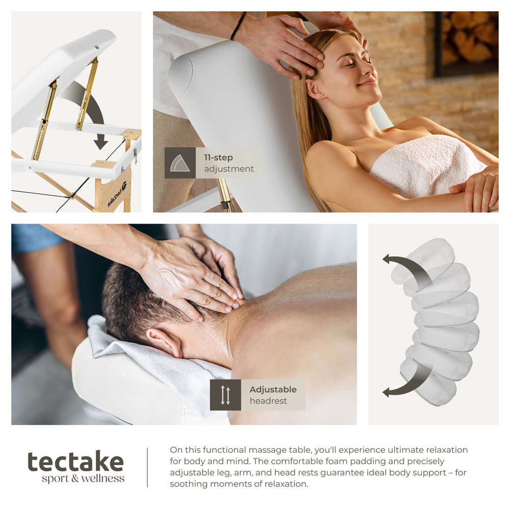 tectake White 3 Zone Somwang Massage Table with Headrest Armrests Footrest and Bolster Set Image 7