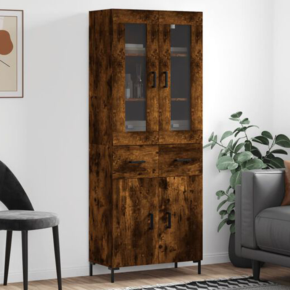 vidaXL 4 Door 2 Drawer Smoked Oak Highboard Image 1