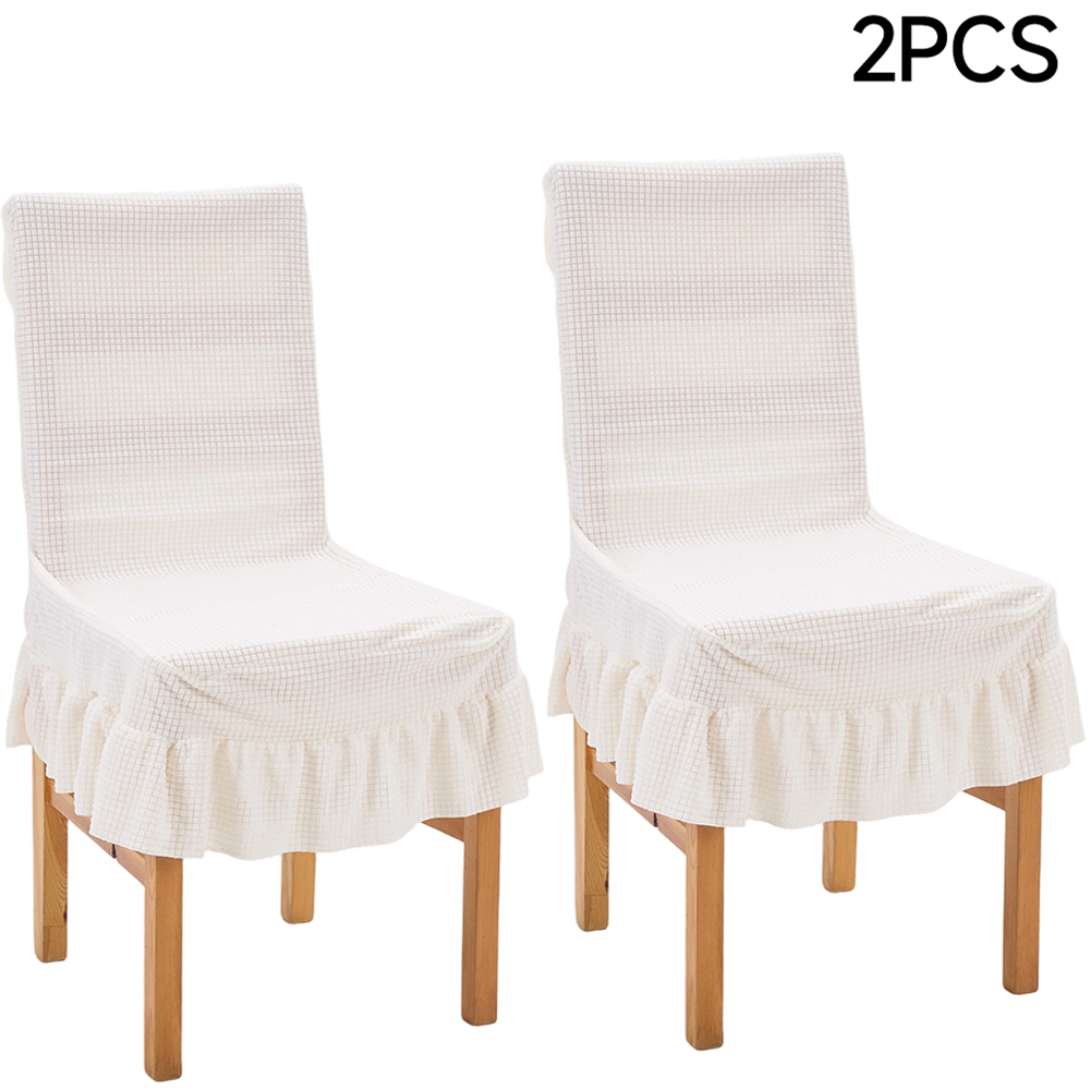 Living and Home Beige Dining Chair Cover with Ruffled Skirt and Fabric Tie Set of 2 Image 7