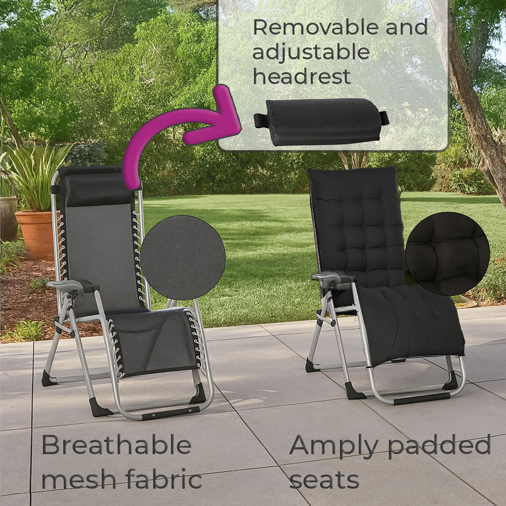 Neo Zero Gravity Black Reclining Sun Lounger with Padded Cushions Image 5