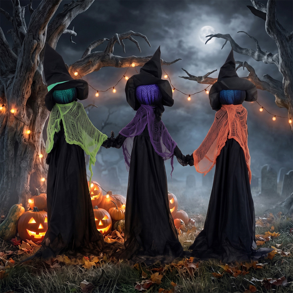 HOMCOM Light Up Animated Holding Hands Witches Halloween Decoration 4ft Image 3