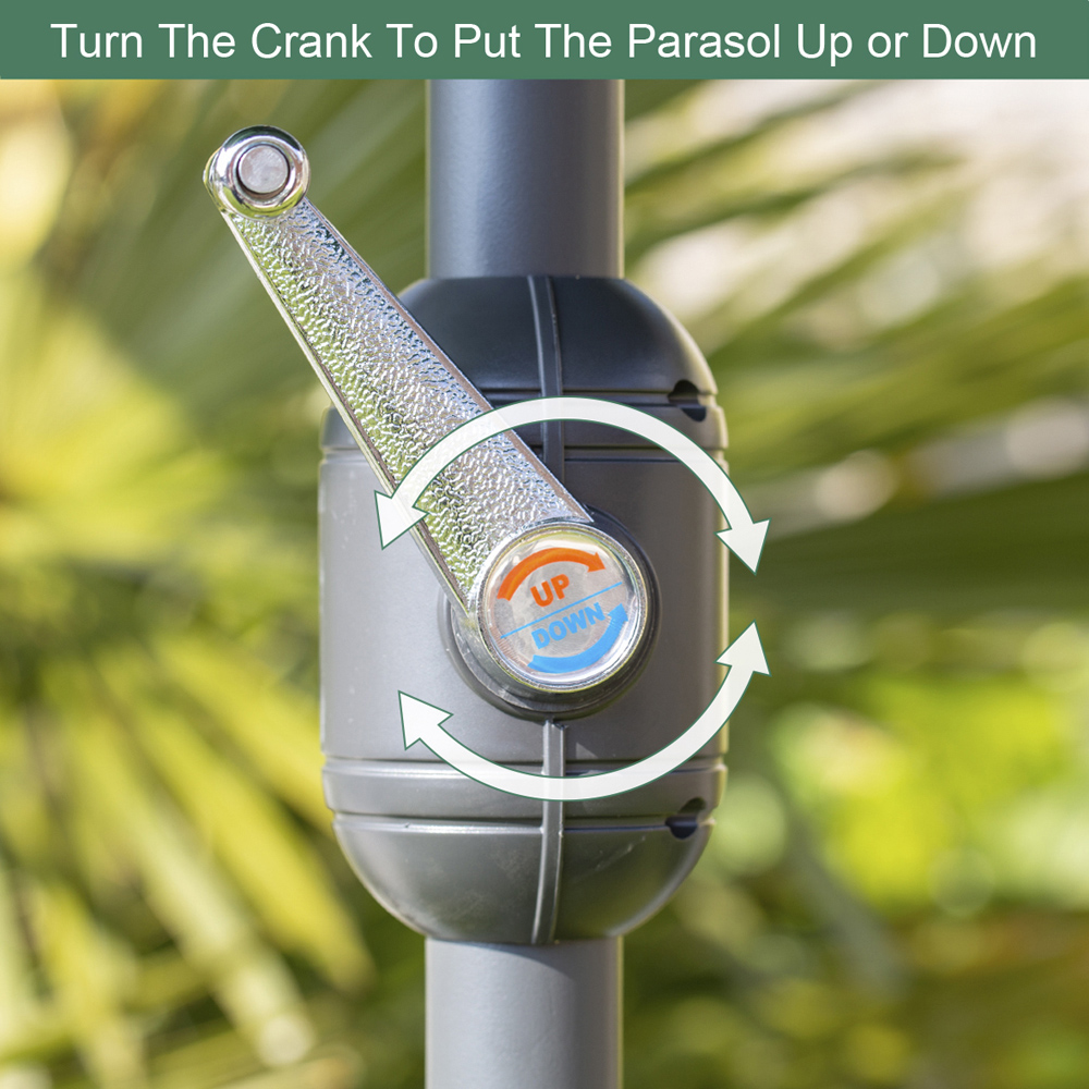 GardenKraft Grey 6 Ribs Crank and Tilt Parasol 2.7m Image 6