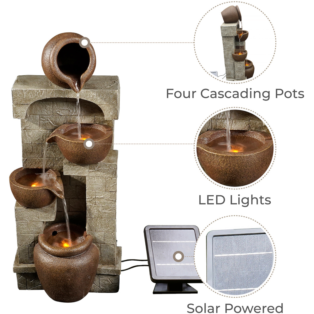Teamson Home 4-TierLED Solar Powered Wall Waterfall Fountain with 2 Pots and 2 Bowls Image 7
