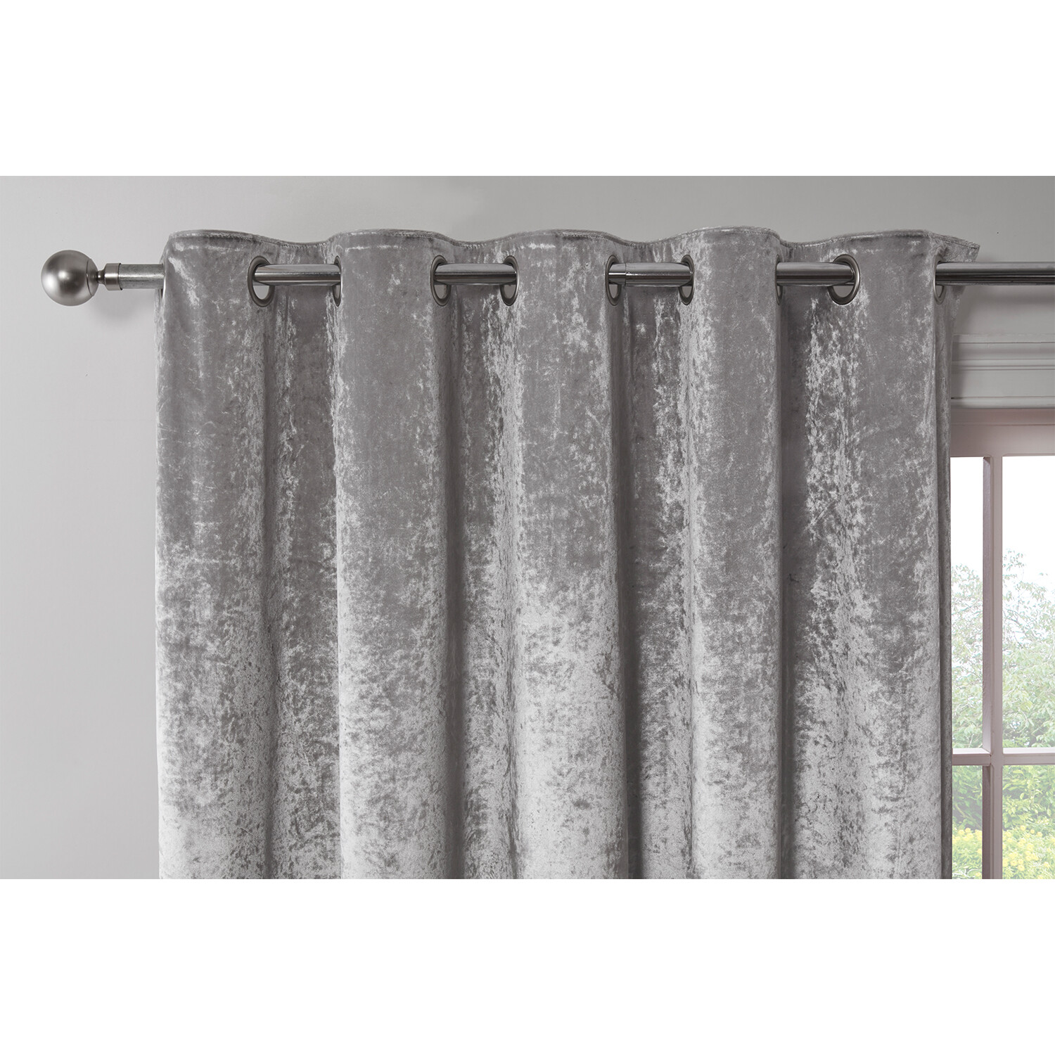 Divante Silver Crushed Velvet Eyelet Curtains 168 x 183cm Wilko