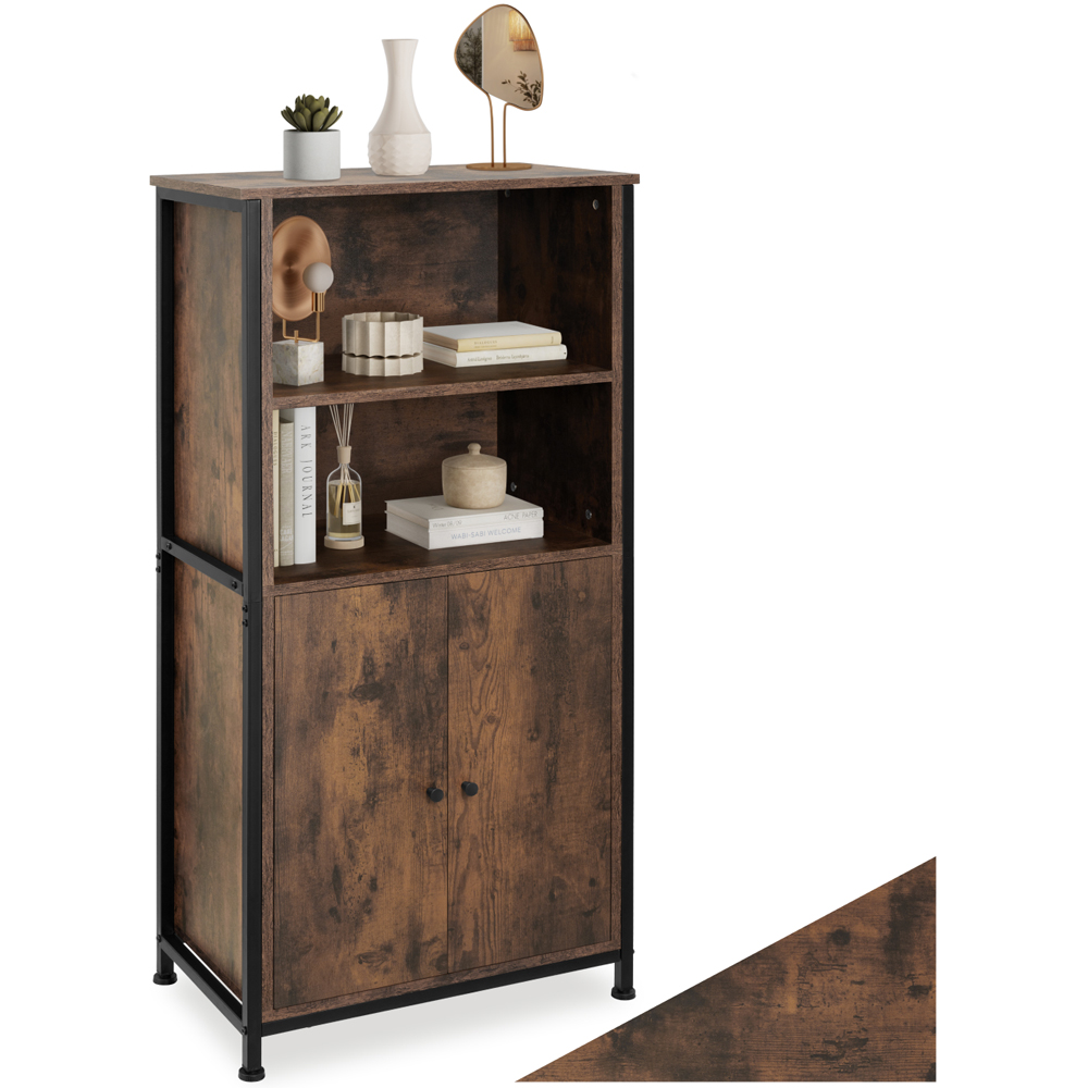 Tectake Doncaster 2 Door 2 Shelf Rustic Dark Wood Display Cabinet Image 2
