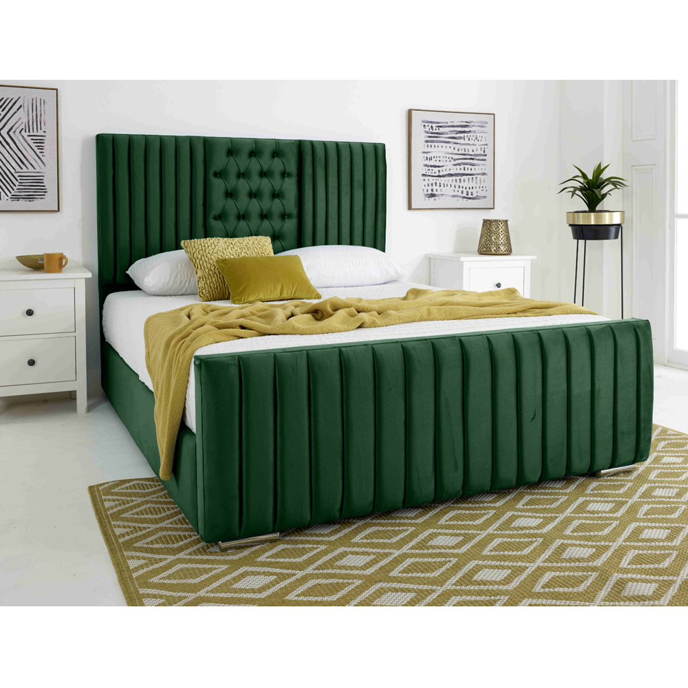 Eleganza Gracie Super King Size Green Plush Velvet Bed Frame with Lined Headboard Image 2