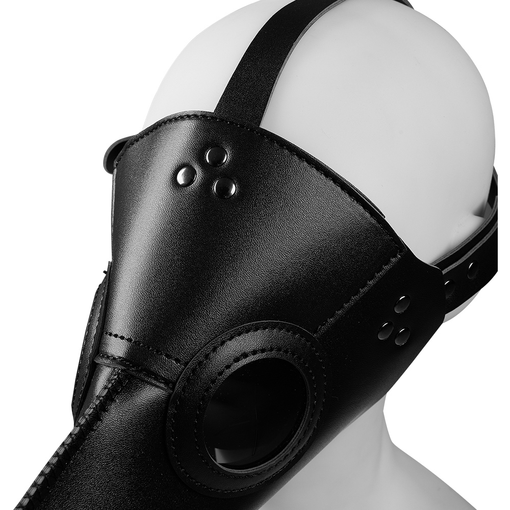 Living and Home Black PU Leather Halloween Cosplay Plague Doctor Mask Image 4