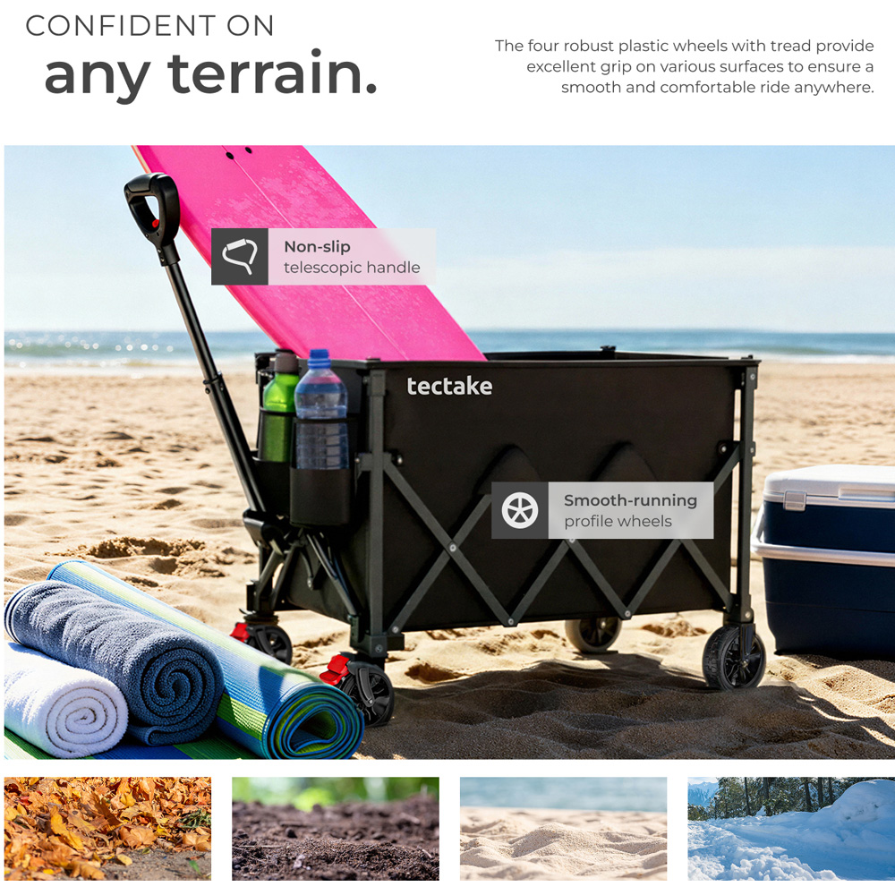 tectake RollRider 150L Black Folding Trolley with Telescopic Handle Image 6