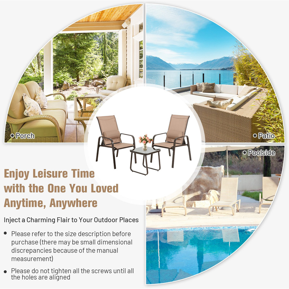 Costway 2 Seater Patio Bistro Set Brown Image 8