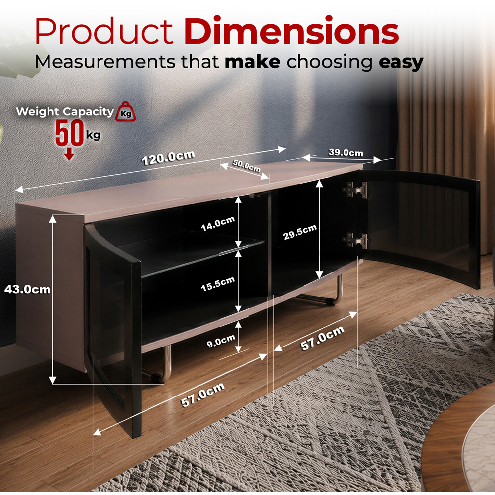 Centurion Caru 2 Door Black Greige D-Shape TV Cabinet for 32-65 inch TV Image 9