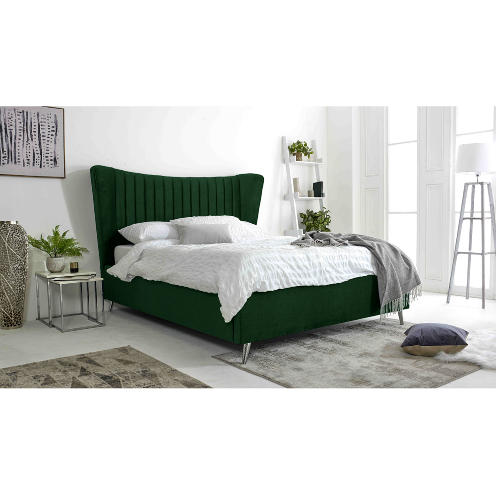 Eleganza Tatum Small Double Green Plush Velvet Bed Frame with Headboard Image 7