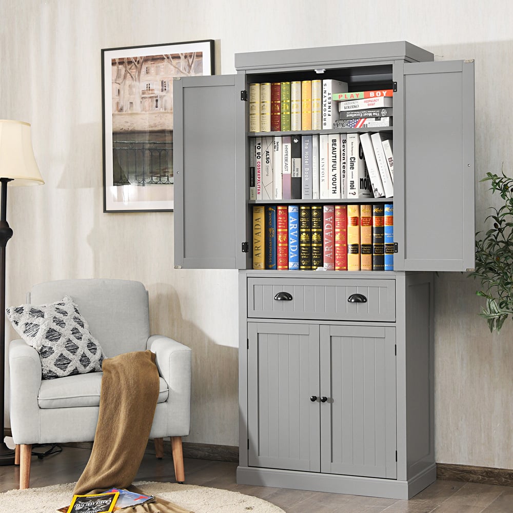 Costway 4 Door Single Drawer Grey Kitchen Cupboard Image 5