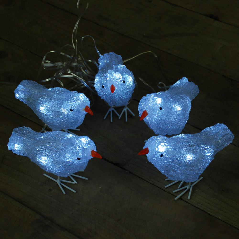 Samuel Alexander Acrylic Birds LED Outdoor Christmas Decoration 16cm 5 Pack Image 1