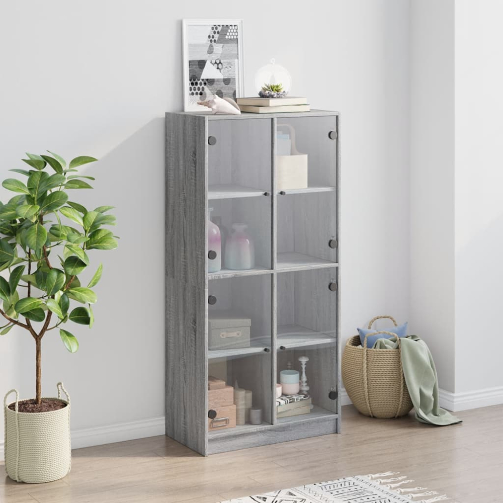 vidaXL 2 Glass Door Grey Sonoma Highboard Image 3