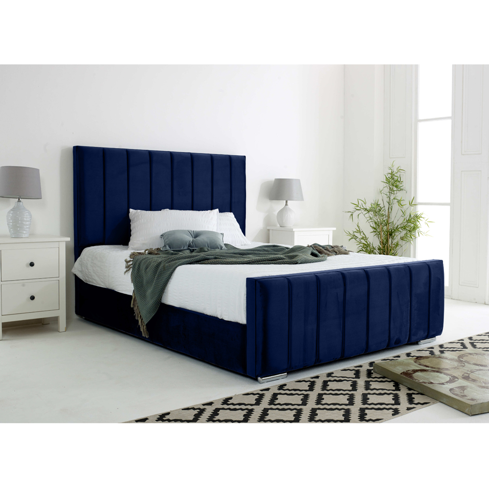 Eleganza Coraline King Size Blue Plush Velvet Bed Frame with Headboard and Footboard Image 3